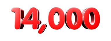 Beyaz zemin üzerinde yuvarlak kırmızı numara 14000 kırpma yolu ile 3D illüstrasyon.