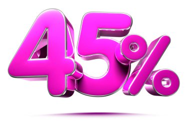 Beyaz Arkaplanda Pembe 45% 3d illüstrasyon tabelası, Özel Teklif% 45 indirimli,% 45 indirimli, mağaza genelinde% 45 indirimli..