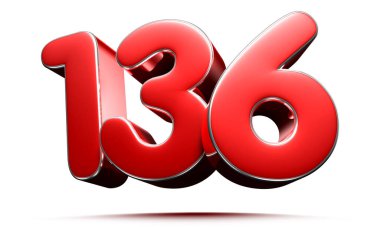 Beyaz arkaplanda yuvarlak kırmızı numara 136 kırpma yolu ile 3D illüstrasyon.