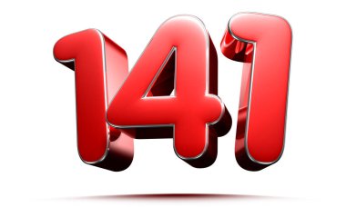 Beyaz arkaplanda yuvarlak kırmızı 141 numara kırpma yolu ile 3D illüstrasyon.