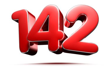 Beyaz arkaplanda yuvarlak kırmızı 142 numara kırpma yolu ile 3D illüstrasyon.