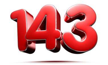 Beyaz zemin üzerinde yuvarlak kırmızı 143 numara kırpma yolu ile 3D illüstrasyon.