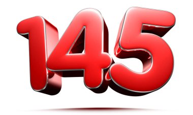 Beyaz zemin üzerinde yuvarlak kırmızı numara 145 kırpma yolu ile 3D illüstrasyon.
