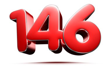 Beyaz arkaplanda yuvarlak kırmızı 146 numara kırpma yolu ile 3D illüstrasyon.