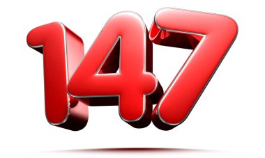 Beyaz zemin üzerinde yuvarlak kırmızı numara 147 3D illüstrasyon çalışma yolu var.