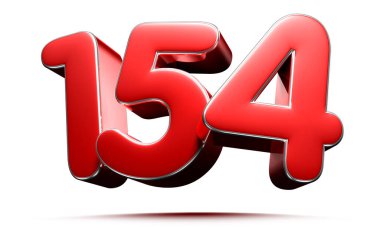 Beyaz zemin üzerinde yuvarlak kırmızı numara 154 3D illüstrasyon çalışma yolu var.