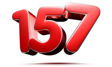 Beyaz zemin üzerinde yuvarlak kırmızı numara 157 3D illüstrasyon çalışma yolu var.