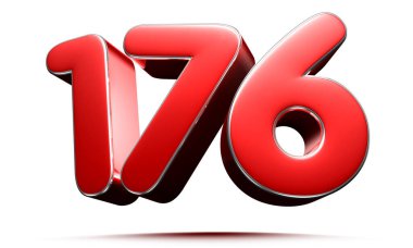 Beyaz zemin üzerinde yuvarlak kırmızı numara 176 3D illüstrasyon çalışma yolu var.