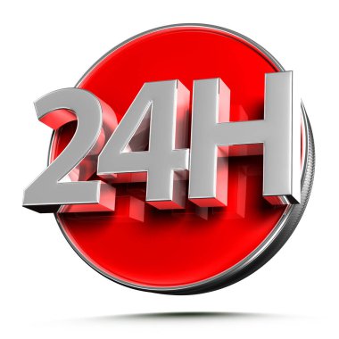 Beyaz arkaplandaki 24H kırmızı daire 3D illüstrasyonun çalışma yolu.