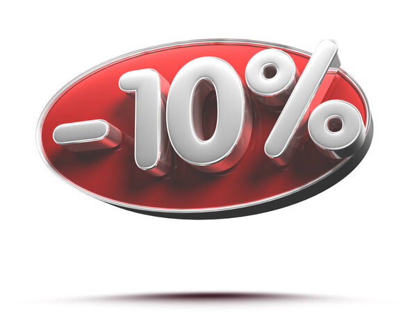 -10 pencent 3D illustration on white background have work path.Advertising signs. Product design. Product sales.