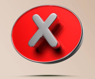 X red circle 3D illustration on light cream background have work path.Advertising signs. Product design. Product sales.