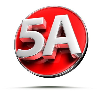 Beyaz arkaplandaki 5A kırmızı daire 3D illüstrasyonunun çalışma yolu.