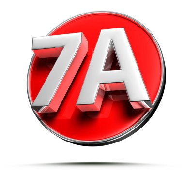 Beyaz arkaplandaki 7A kırmızı daire 3D illüstrasyonunun çalışma yolu.