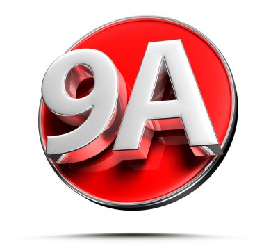 Beyaz arkaplandaki 9A kırmızı daire 3D illüstrasyonunun çalışma yolu.