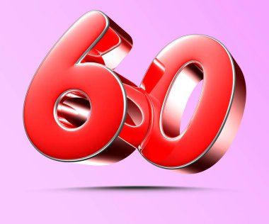Açık pembe arkaplandaki 60 numaralı kırmızı 3D illüstrasyonun çalışma yolu.