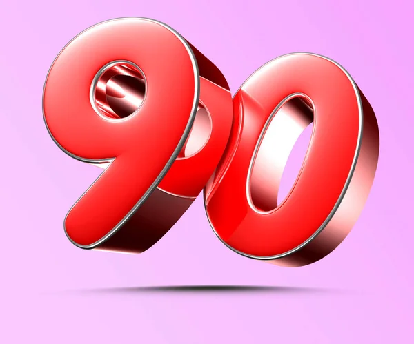 Number 90 red 3D illustration on light pink background have work path.