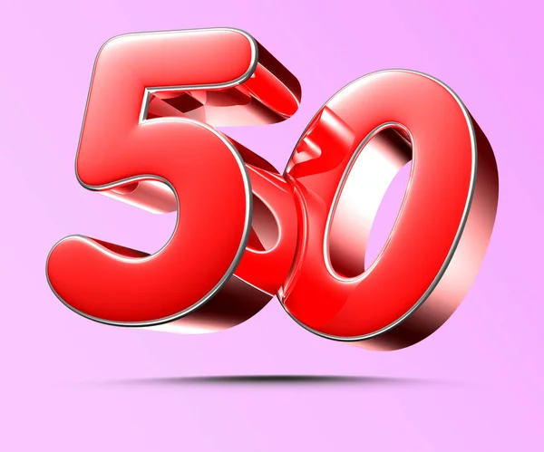 Number 50  red 3D illustration on light pink background have work path.