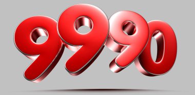 Gri arkaplandaki yuvarlak kırmızı 9990 3D illüstrasyonun çalışma yolu vardır. Reklam tabelaları. Ürün tasarımı. Ürün satışları.