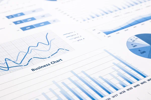 Gráficos, estadísticas e informes de negocios azules —  Fotos de Stock