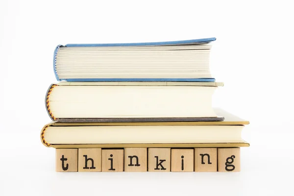 Thinking wording and books — Stock Photo, Image