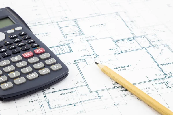 Floor plan and calculator — Stock Photo, Image