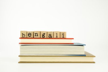 Bengalce kelime ahşap pullar ve kitaplar