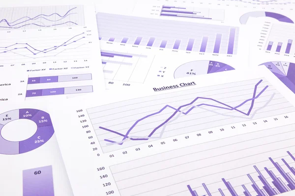 Фіолетові бізнес-чарти, графіки, дані і звіт підсумовуючи назад — стокове фото