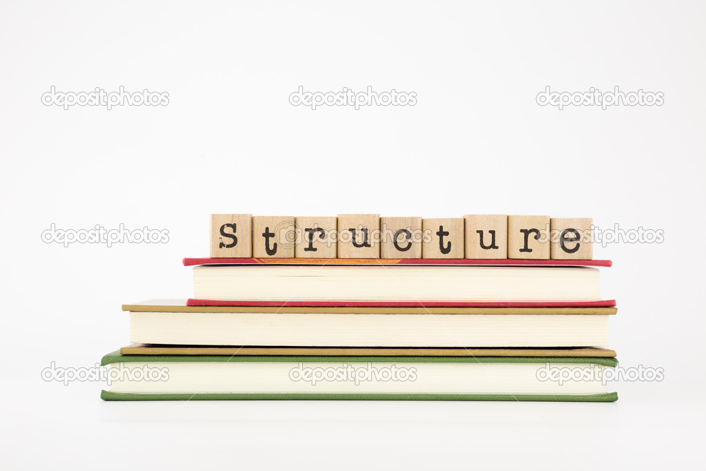 structure word on wood stamps and books