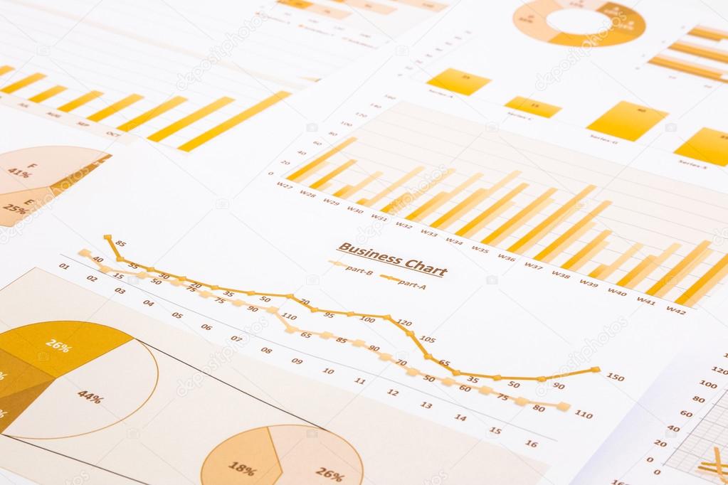 yellow business charts, graphs, report and summarizing backgroun