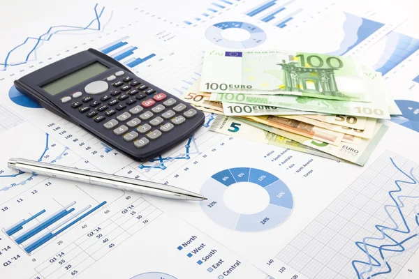 Euro currency on graphs, financial planning and expense report b — Stock Photo, Image