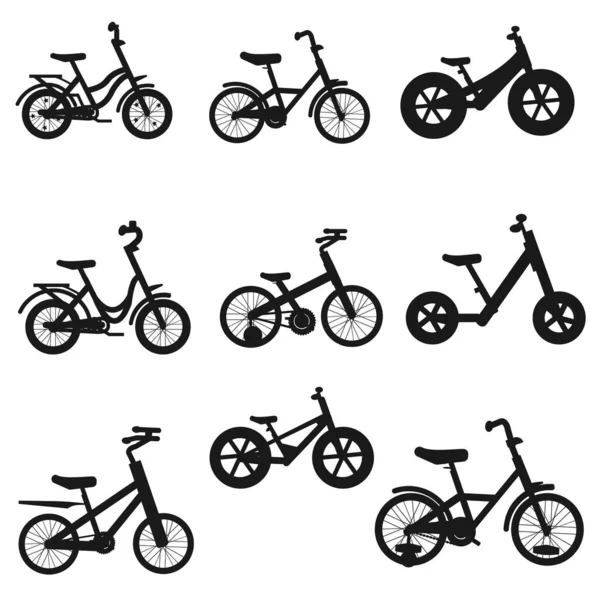 Zestaw Dziecięcych Rowerów Rowery Dla Dzieci Dla Chłopców Ikony Wektor — Wektor stockowy