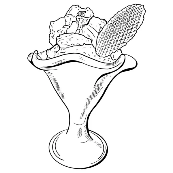 Crème Glacée Dans Verre Isolé Art Linéaire — Image vectorielle