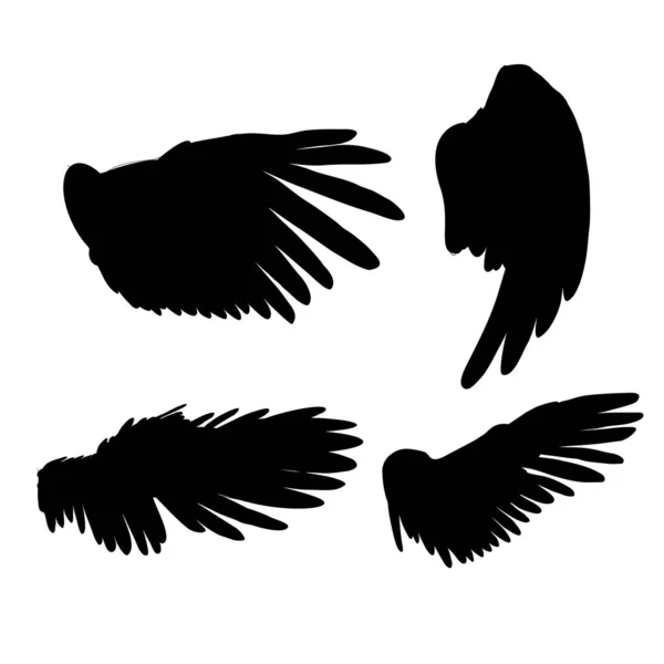 Schwarze Vogelflügel Engel Silhoette Stil — Stockvektor