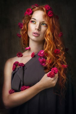 red-haired girl in flowers clipart