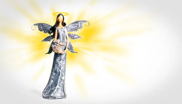 Angel Halo Yellow White Background Statue Angel Spiritual Faith Heaven — Stockfoto