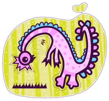 Pink dragon arched his long neck watching a butterfly vector Pink dragon arched his long neck watching a butterfly vector