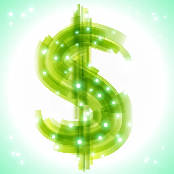 Símbolo de dinero verde con transparencia y luces — Vector de stock