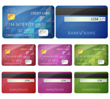 Set of realistic credit card two sides isolated on white clipart