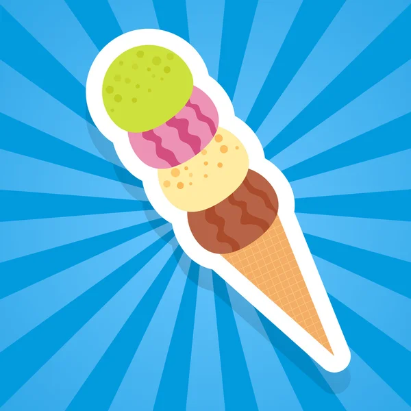 Ícone de sorvete colorido em fundo vigas azuis — Vetor de Stock