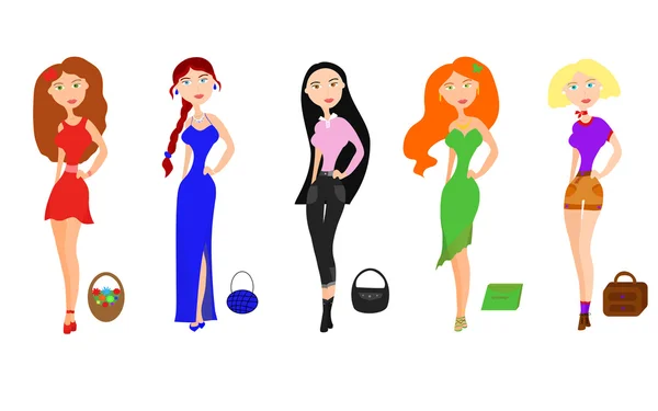 Conjunto de chicas de moda — Vector de stock