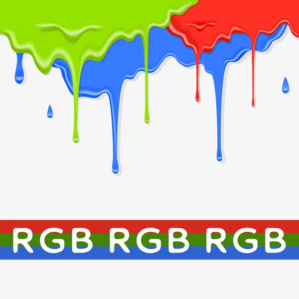 Pintar fondo de goteo rojo, verde y azul en tres colores — Vector de stock