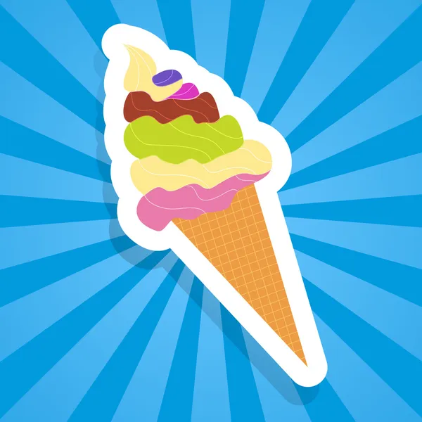 Colorful ice cream icon on blue beams background — Stock Vector