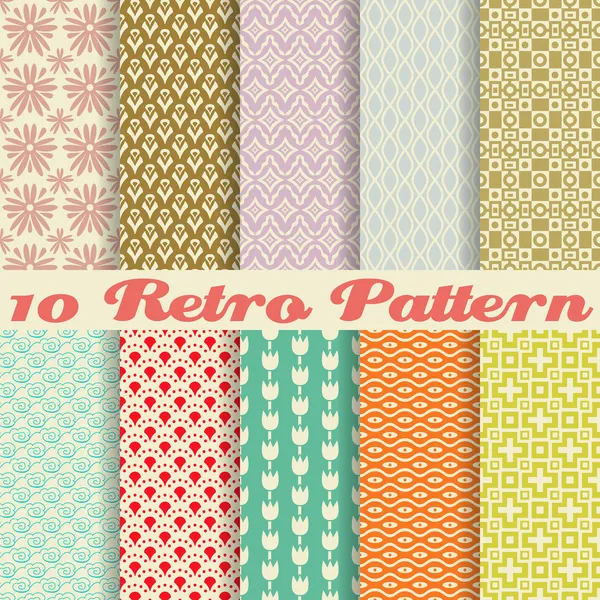 Retro different vector seamless patterns (tiling). — Stock Vector