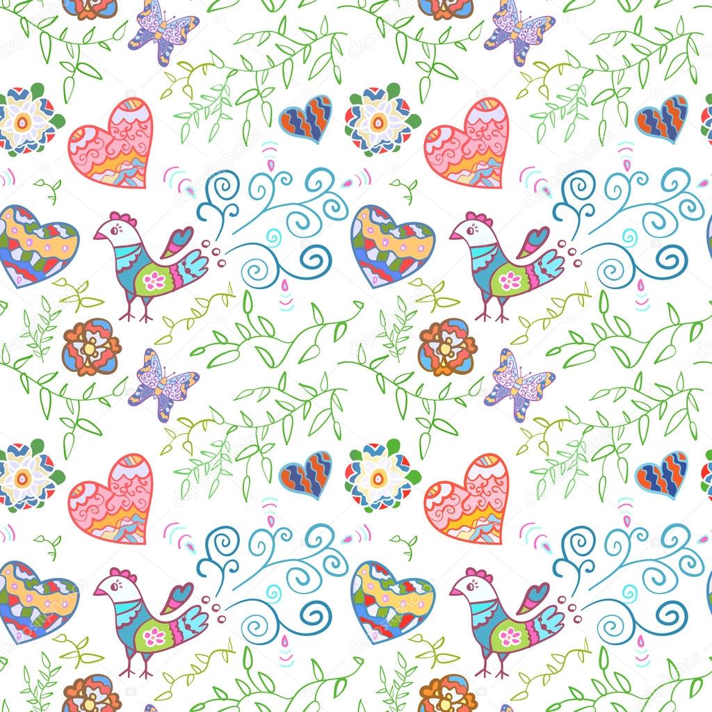 Motivo floreale senza soluzione di continuit  con fiori uccelli cuori e farfalle illustrazione vettoriale per il vostro bel disegno trama senza