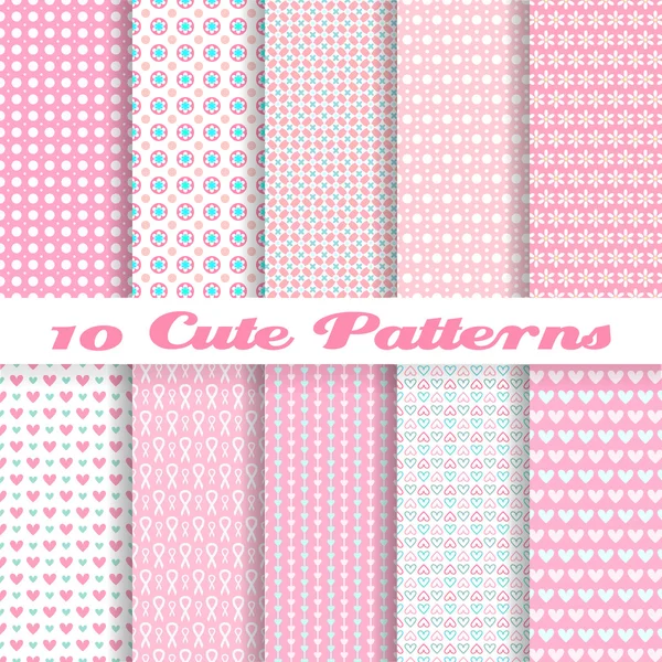 Cute different vector seamless patterns (tiling). Pink color — Stock Vector