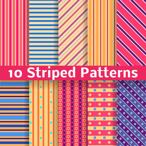 Different striped vector seamless patterns (tiling). — Stock Vector