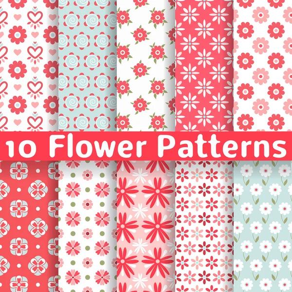Diferentes patrones sin costura vector de flores (azulejos ). — Vector de stock
