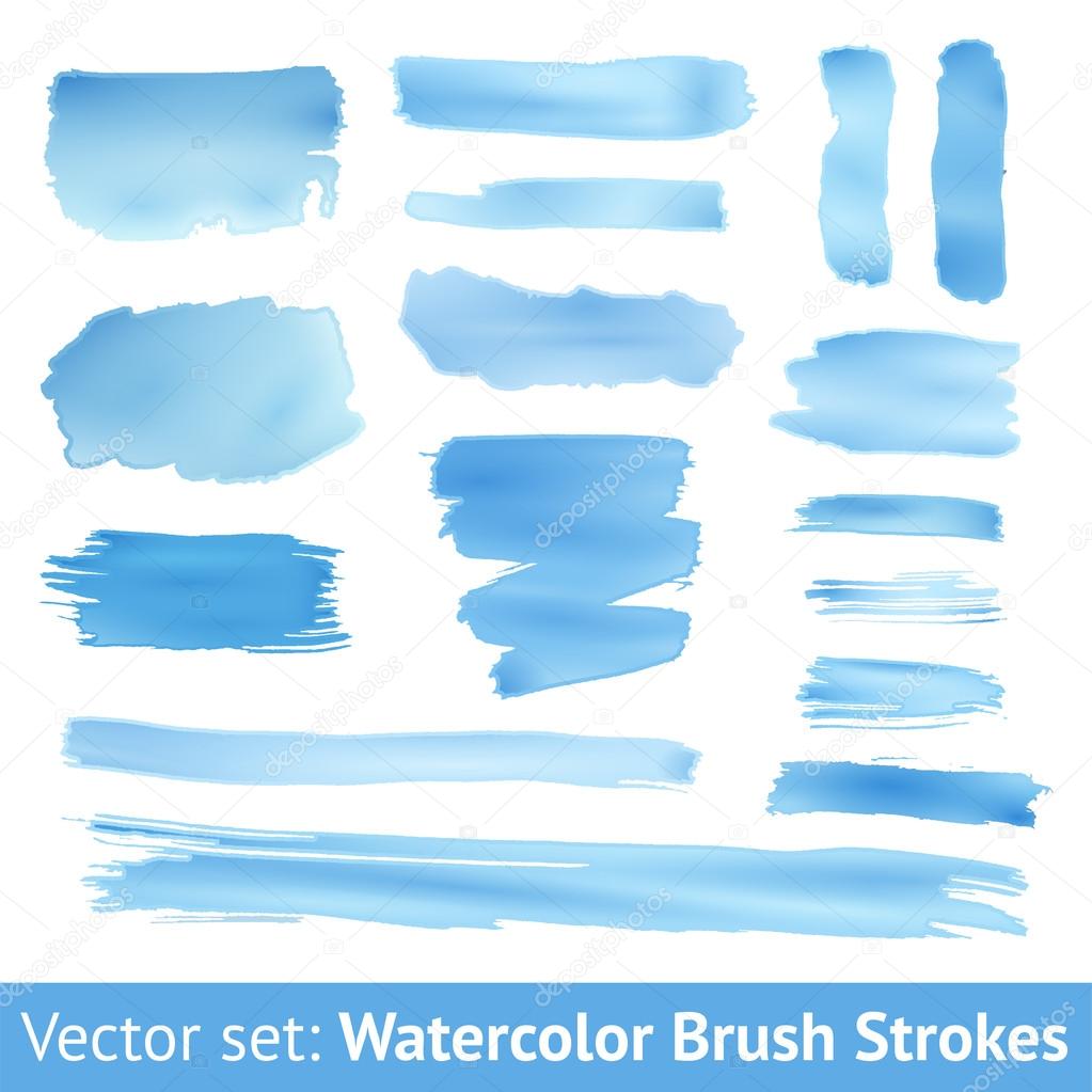 Set of blue watercolor brush stroke. Vector