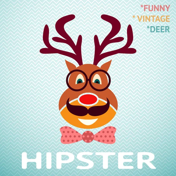 Retrato de venado hipster vintage divertido con gafas, bigote y — Vector de stock