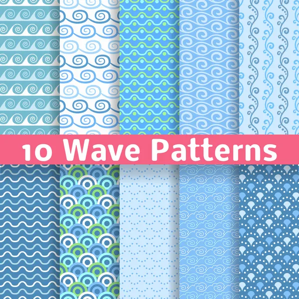 Wave different seamless patterns (tiling). Vector — Stock Vector